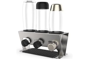Rainsworth Porte-Bouteilles SodaStream Duo & Crystal Bouteilles, 3 Accessoires SodaStream Porte-Gouttes, Soda Stream Egouttoir Bouteille en Verre, Acier Inoxydable