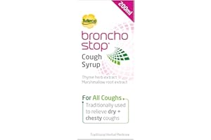 Bronchostop Cough Syrup (200ml) - Relief for Dry or Chesty Coughs - with Natural Thyme Herb and Marshmallow Root Extract - Non Drowsy Cough Medicine That Can Be Diluted & Undiluted - Alcohol Free