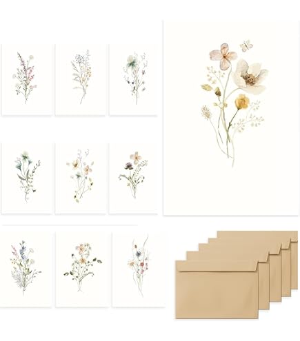 Blumengrüßkarten Blanko – 12x A6 Karten Mit Umschlägen Für DIY