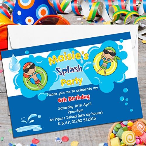10 Personalised Girls Boys Swimming Pool Birthday Party Invitations Invites N116