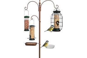 DIVCHI Bird Feeders Hanging Station With 2 Dishes Feeder Pole, Feeding Station, Metal Bird Feeder Stand, Feeders For Small Birds Garden Decorations (Only Station, Feeder Not Included)
