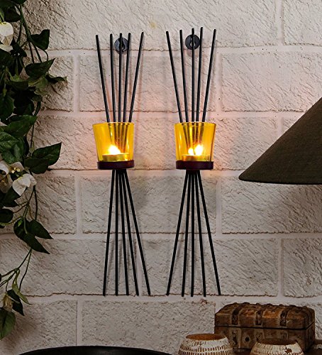 Tied Ribbons Wall Sconce / T Lights Holder Pack Of 2(Black, Metal)