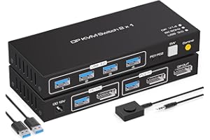VPFET 8K KVM Switch Displayport Supporto 4k120HZ 8K60HZ DP 1.4 Switcher per 2 Computer Condividi la Tastiera Stampante Mouse con 4 Porte USB 3.0 Include Controllo da Tavolo e 2 cavi USB 3.0