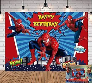 7x5ft Red Spiderman Photography Background Super City Spiderman Boys Kids Birthday Party Backdrops Superhero Citycape Baby Shower Photo Studio Props Banner