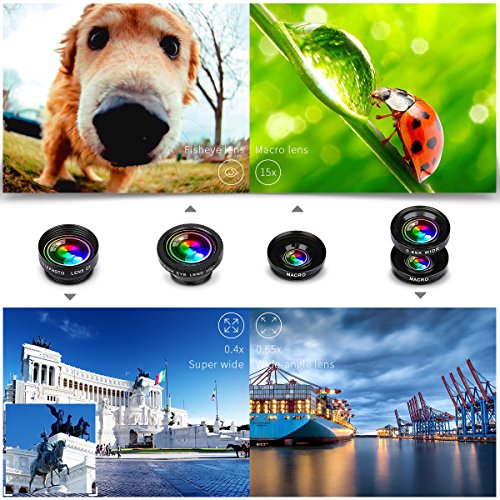 AFAITH Kit per obiettivi Smartphone, telecomando Bluetooth + mini treppiedi + occhiali da pesca + obiettivo grandangolare + macro + obiettivo telecamera 2X per iPhone 7 / 6S / 6 - PA073