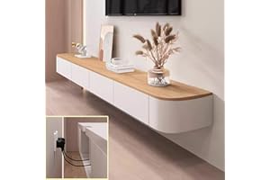 XDXINY Consola multimedia de TV, mueble flotante para TV, grande, montado en la pared, varios compartimentos de almacenamiento, adecuado para salón, dormitorio, etc. (blanco-marrón, 120 x 20 x 24 cm)