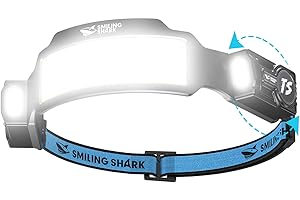 Smiling Shark Lampe Frontale, Lampes Frontales LED Rechargeable Ultra Puissante avec 6 Faisceau Large & Spot Réglable Détecteur de Mouvement 2400 mAh 6 Modes pour Randonnée Pêche Camping Cyclisme