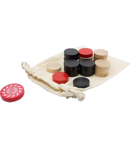 Synco Set Completo Pedine Carrom Da Torneo – 24 Pedine (11 Bianche, 11 Nere, 2 Rosse) + Striker 15g, Professionale, Fatto In India