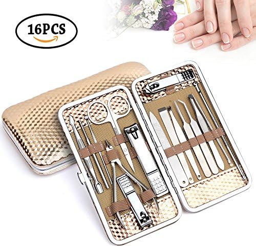 Grooming Tool Manicure 16 pcs Kit Nail Care Cutter Cuticle Remover Nail Clippers Pedicure Travel