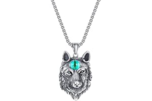 MOPZIJA pendentif homme,collier viking,Collier Vikings Pendentif,collier homme acier inoxydable,colliers pour homme,collier tête de loup,Bijoux Protection Porte Bonheur Amulette avec Chaîne