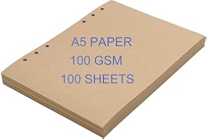THXMADAM Carta A5, Ricariche A5 Pagina Inserti da 100 gsm Carta Kraft Pagine a fogli mobili 6 hole Kraft Page Paper per 6 fori Taccuino Quaderno Notebook Agenda Diario A5, 100 fogli di cart/200 pagine