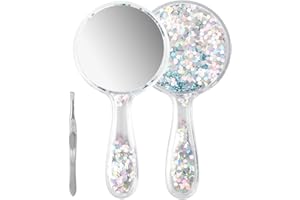 Kaslaider Specchio a Mano, Specchio Cosmetico Forma Rotonda, Specchio Portatile Professionale con Manico per Trucco Quotidiano da Donna Casa, Uso di Viaggio