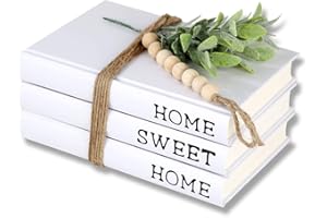 Exood Decorative White Books,Farmhouse Stacked Books,Hardcover Books Decorative,Home|Sweet|Home(Set of 3) Stacked Books for Decorating Coffee Tables and Shelves