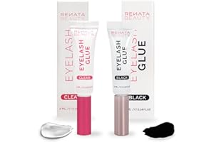RB RENATA BEAUTY Renata Beauty Pack Combinado de 2, Pegamento para Pestañas Postizas Transparente y Negro, Resistente al Agua, 24 Horas de Fijación Fuerte, Tubos de Doble Función, Hipoalergénico, 2x4ml