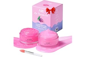 ANAI RUI ANAiRUi Set Di Scrub e Balsamo Per Labbra, Maschera Tonica Per Labbra Notturne Bakuchiol & All'Uva, Scrub Esfoliante Allo Zucchero Per Riparare Le Labbra Secche, Screpolate e Sfaldate