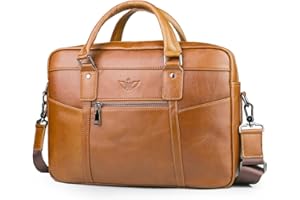 SPAHER Laptop Bag 15.6 Inch Leather Briefcase Men's Business Bag Work Bag Handbag Men's Genuine Leather Notebook Bag Shoulder Bag Messenger Bag Men, 15.6 Inches-Brown-B031, Retro