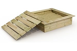 WICKEY Wooden Sandpit King Kong 120 x 120 cm, Including Matching Sandpit Cover for childen Playground