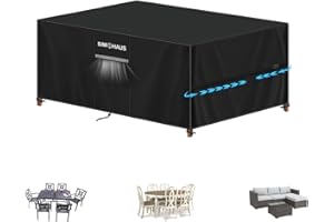 SIMPHAUS Copertura Tavolo Esterno Impermeabile,Copertura per Mobili da Giardino Panno Oxford 420D Anti-UV Telo Copri Tavolo da Esterno con Prese d'Aria Telo Copritavolo da Balcone 140x100x90cm