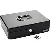 Rapesco SB0012B1 Portable Flow Box, Width 30 cm, Black | Includes 3 keys and removable coin tray