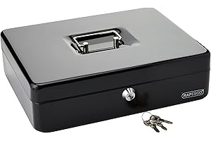 ‎RAPESCO Rapesco SB0012B1 Geldkassette aus Metall mit Schloss, 3 Schlüsseln und herausnehmbarem Fach, Größe 12", Schwarz