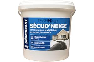 TECH N'FAST Paillette de déneigeant déglaçant au chlorure de magnésium - non agressif - efficace jusqu'à -30°C (seau 8kg)