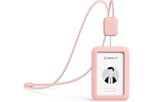 Lanyards for ID Badges Holder, SANTLET Silicone ID Badge Holder Name Card Case Protector with Retractable Cord, Safety Breakaway Buckle, 2 Card Slots for Office Staff Teachers Employees Cruising Rose