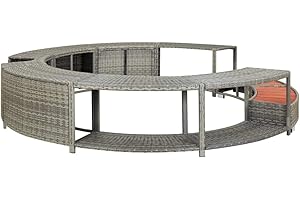 ‎FESTNIGHT Festnight Whirlpool Umrandung mit Stauraum Rund Poolumrandung Poolverkleidung für Spa Grau Poly Rattan