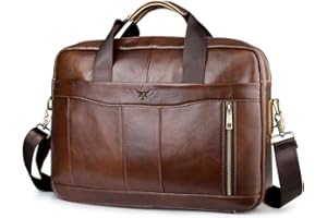 BAGZY Laptoptasche 15.6 Zoll Aktentasche Herren Umhängetasche Geschenk für Männer Handtasche für Männer Echtes Leder Herren Business Tasche Notebook Tasche Herren Bürotasche (Braun)