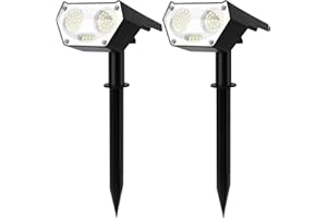 AISTUO Lot de 2 spots solaires pour extérieur de jardin, 60 LED, IP67, étanche, 2 modes de luminosité, éclairage extérieur, 700 lm, pour patio, chemin, jardin, porte d'entrée, arbre,
