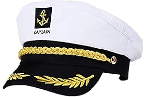 Mystiqut Captain & Sailor Hat - White, Adjustable, Navy Marine Costume Hat for Adult Party, Halloween, Cosplay