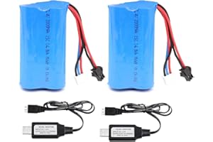 Pinsinholy 7.4V 2000mAh 15C 2S Li-ion Battery with SM-2P Plug Rechargeable High Capacity Batteries Fit for RC Cars RC Boat RC Truck with 2 USB Charger