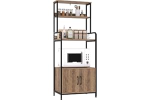 HOCSOK Scaffale da Cucina, Armadio da Cucina, Mobile per Microonde con 2 Ante, 4 Scaffale e 8 Ganci, Mobile Ausiliario per Stoviglie, Spezie, Legno, 60x40x149cm, Antico