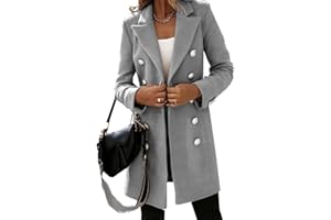 WJANYHN Autumn and Winter Leisure Exquisite Fashion Long-Sleeved Suit Collar Double-Breasted Nizi Jacket Windbreaker Coat Women