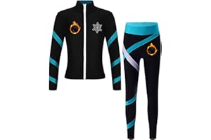 Mufeng Bambina Tuta da Ginnastica in Pile Giacca Invernale Caldo Felpa con Cerniera + Pantaloni Leggings Termica Completi per Pattinaggio Ghiaccio Danza Moderna