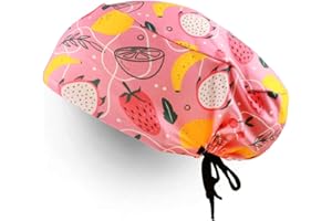 COLORS ARE FREE Gorro Quirofano Mujer Con Cordones Adaptable Para el Pelo Largo I Gorro Quirofano tanto para Hombres como Mujeres Con Sistema de Sujeción Por Correa (Fruta de la pasión)