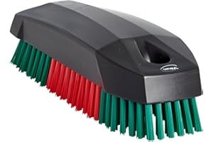 Vikan Nagelbürste hart, kräftige Handwaschbürste für Handwerk und Werkstätten, max. 100°C,115x45 mm, Schwarz, Rot, Grün