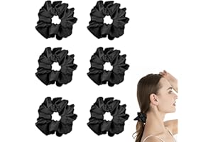 Eupneicu Lot de 6 chouchous en satin de qualité supérieure pour femme - Doux et élastique - Pour femme et fille - Noir