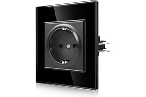 CNBINGO Gniazdko wtykowe Schuko z pazurami – pojedyncze gniazdko ścienne ze szklaną szybką, standardowe gniazdko 16 A, podtynkowe z zabezpieczeniem przed dziećmi, 1 gniazdo, czarne