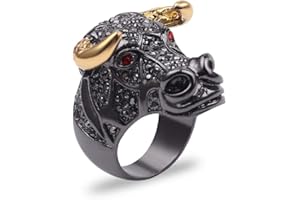 PikaLF Bague tête de taureau en zircone cubique pour hommes, Anneau de crâne de taureau aux yeux rouges, Anneau de corne de tête de taureau, Bague de motard taureau hip hop, Bague Amulette Taureau
