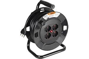 BTICINO Avvolgicavo S2620, Prolunga Elettrica 20 Metri, 4 Prese Polivalenti Schuko Bipasso, Spina Grande 16A, Interruttore Termico, Maniglia Ergonomica, Ferma Cavo e Avvolgicavo, Full Black