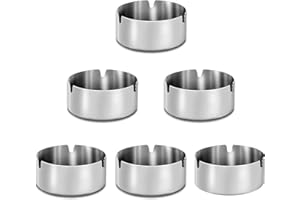 QHKLEW 6 Pièces Cendrier en Acier Inoxydable, Cendrier de Table Moderne, 8 cm Cendrier Rond en Acier Inoxydable, Cendrier de Table Portable pour L'intérieur et L'extérieur, Argenté