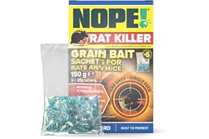 NOPE! Rat Killer Grain Bait 6 x 25g | Super Strength Poison Sachets | Single Feed Premium Oat Grain Bait | Quick-Acting Rodent Control and Mouse Killer | Works Outdoors in All Weather