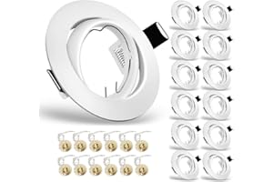 Yiahin Projecteurs Spot Encastrable GU10 Set, 12 Pièces Cadre De Montage En Blanc Avec Douille Céramique GU10 Pour Lampes, Rond, Ø 75 mm Orientable A 30°, Pour Lampes A LED Ou Halogènes