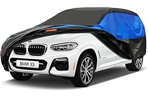 Gunhyi Bâche Voiture Exterieur Respirante et Étanche pour Tous Temps, Housse Voiture Protection Anti-UV Contre, la Poussière, la Pluie, Universelle pour SUV Jeep 4X4 (460-485 CM) YL Noir et Bleu