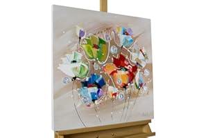 KunstLoft Tableau peinture moderne | 100% PEINT À LA MAIN | 60x60cm | Peinture sur toile 'Rébellion de couleurs' | Fleurs | Multicolore | Deco murale salon