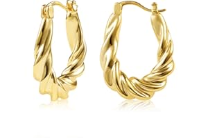 KISSPAT Chunky Gold Silver Hoop Earrings for Women, 14K Gold Large Thick Hoops Hypoallergenic Trendy Lightweight Hoop Earrings Jewelry Gift