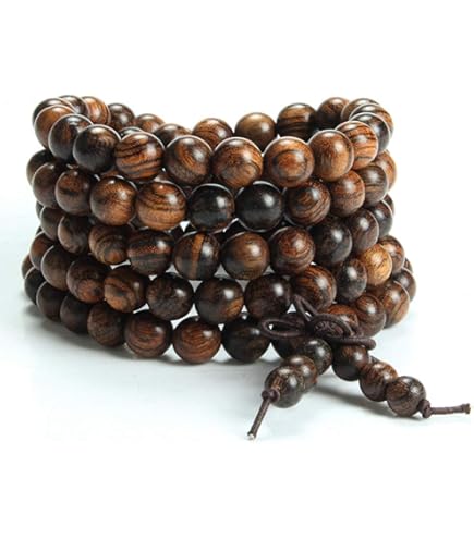 Mala Beads In Legno | Rosario Buddhista Con Mantra Om Mani Padme Hum | 108 Perline, Confezione Regalo - Foto 3
