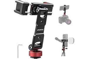 ATUMTEK Supporto Treppiede per Smartphone in Metallo, Adattatore Universale in Alluminio, 3 Cold Shoe e Vite 1/4", Rotazione 360° e Inclinazione 180° - Ideale per Fotografia e Video