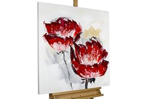 KunstLoft Leinwandbild | 100% HANDGEMALT | 80x80cm | Gemälde 'Der Duft der Blütenpracht' | Mohnblumen | Rot | Wandbild Wohnzimmer