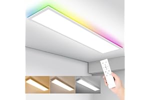 ‎IEGLED IEGLED LED Deckenleuchte Panel, 120x30cm Deckenlampe Flach Dimmbar RGB Backlight mit Fernbedienung, 40W Deckenpanel Lampe mit 4400lm, 3000K-6500K LED Panel für Wohnzimmer, Flur, Schlafzimmer, Weiß